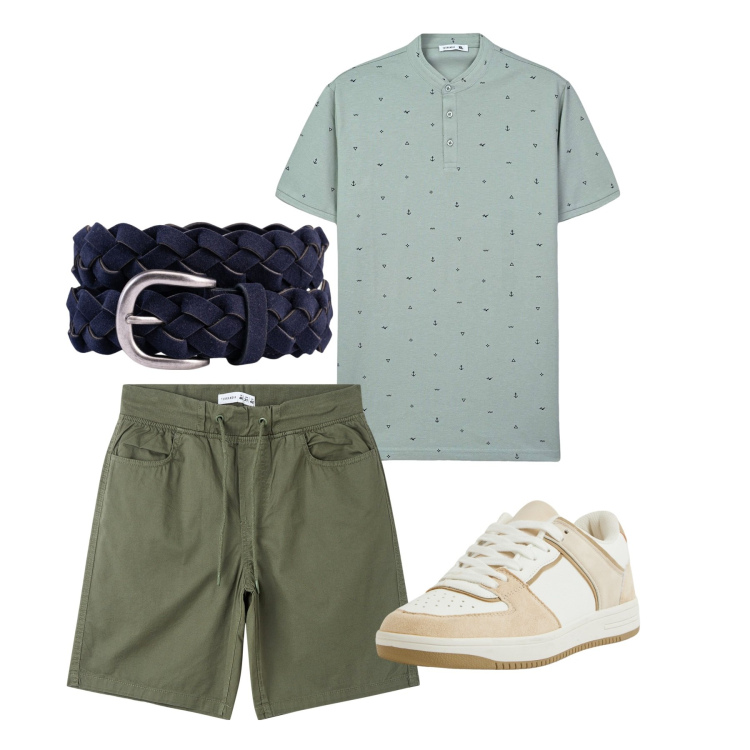 Outfit uomo - Giugno. Stile Casual per Tutti i giorni. Abbinamento con t-shirt, shorts, sneakers, cinture.