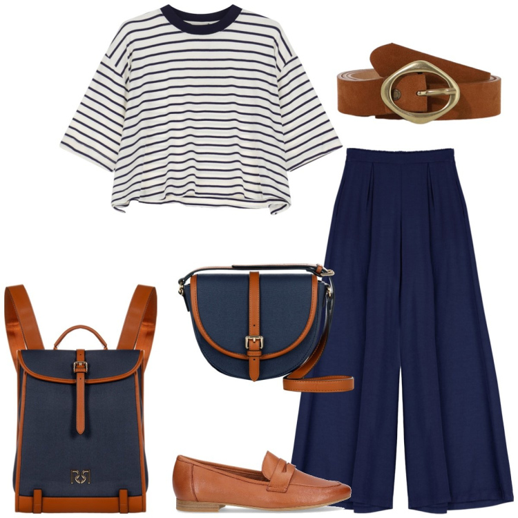 Outfit donna - Total look #2190105. Stile Casual chic per Tutti i giorni. Abbinamento con borse a tracolla, zaini, pantaloni, cinture, t-shirt, mocassini.