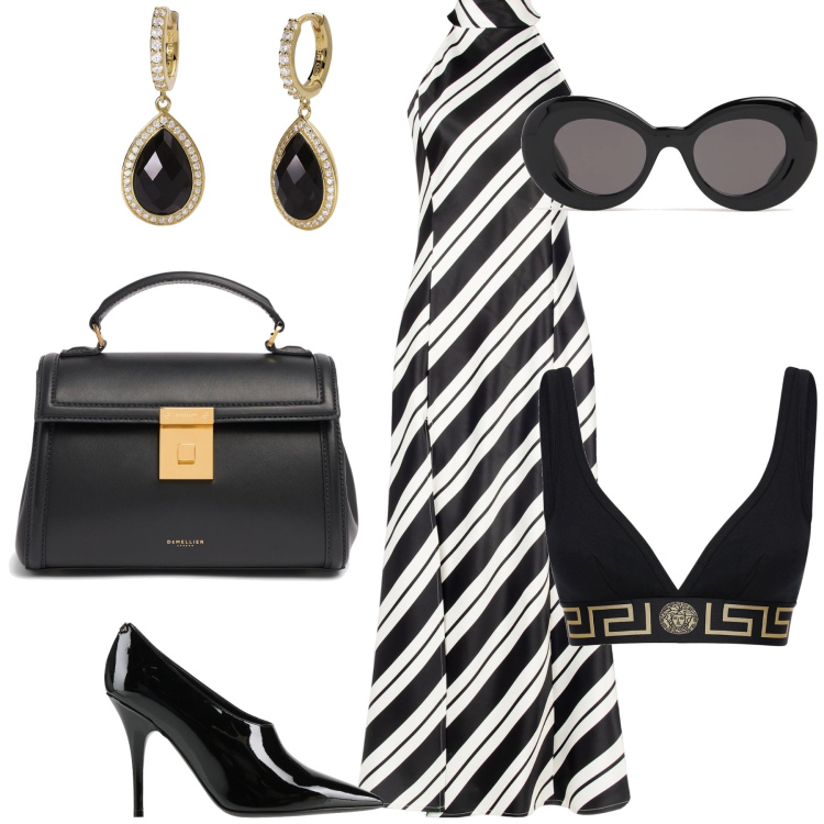 Outfit donna - Party di inaugurazione. Stile Chic per Serata fuori. Abbinamento con décolleté, orecchini, vestiti, reggiseni, occhiali da sole, borse a mano.