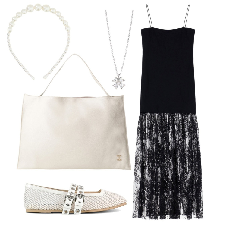 Outfit donna - Passeggiando per Positano. Stile Chic per Serata fuori. Abbinamento con collane, borse a spalla, vestiti lunghi, cerchietti, ballerine.