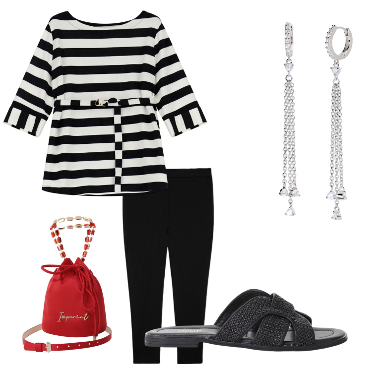Outfit donna - Total look #2190365. Stile Chic per Tutti i giorni. Abbinamento con orecchini, borse a secchiello, felpe, sandali, leggings.