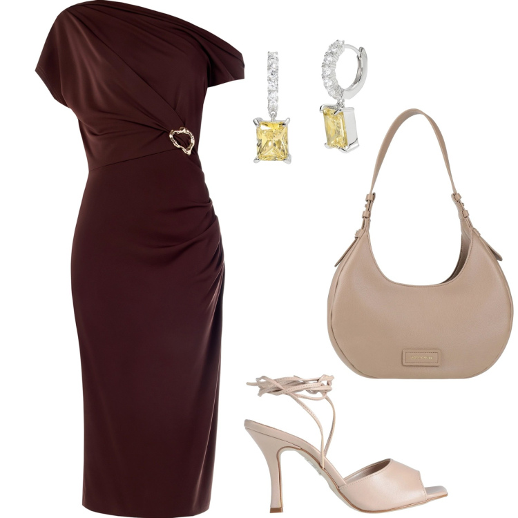 Outfit donna - Moro con stile. Stile Chic per Serata fuori. Abbinamento con sandali col tacco, borse a spalla, orecchini, vestiti a tubino.