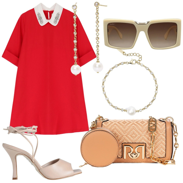 Outfit donna - Signora Bon Ton. Stile Bon Ton per Serata fuori. Abbinamento con sandali col tacco, occhiali da sole, vestiti corti, orecchini, braccialetti, borse a tracolla.