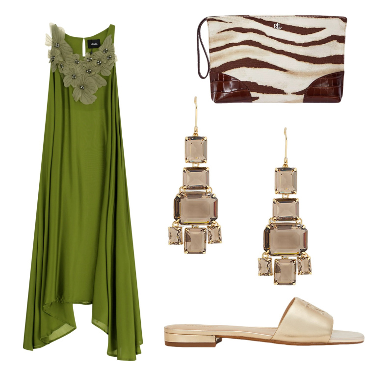 Outfit donna - Total look #2190406. Stile Chic per Mare. Abbinamento con vestiti lunghi, pochette, orecchini, ciabatte.
