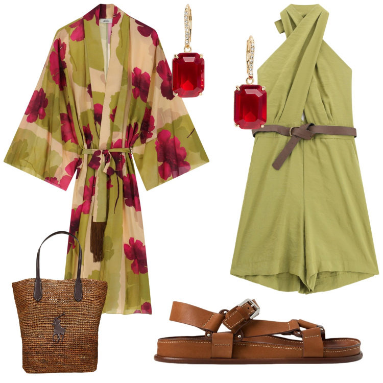 Outfit donna - Total look #2190417. Stile Chic per Mare. Abbinamento con tute, cappotti, sandali in pelle, borse tote, orecchini.