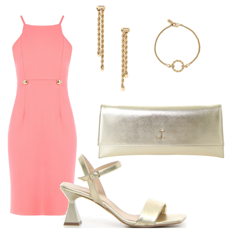 Outfit donna - Total look #2190418. Stile Glamour per Serata fuori. Abbinamento con pochette, vestiti, braccialetti, orecchini, sandali col tacco.