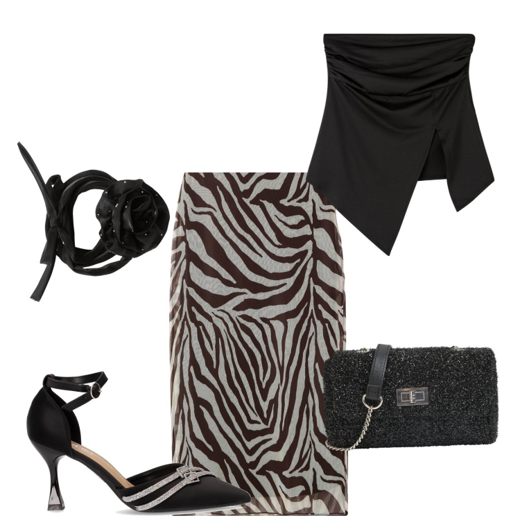 Outfit donna - Total look #2190476. Stile Chic per Serata fuori. Abbinamento con top, collane, gonne lunghe, borse a tracolla, décolleté.