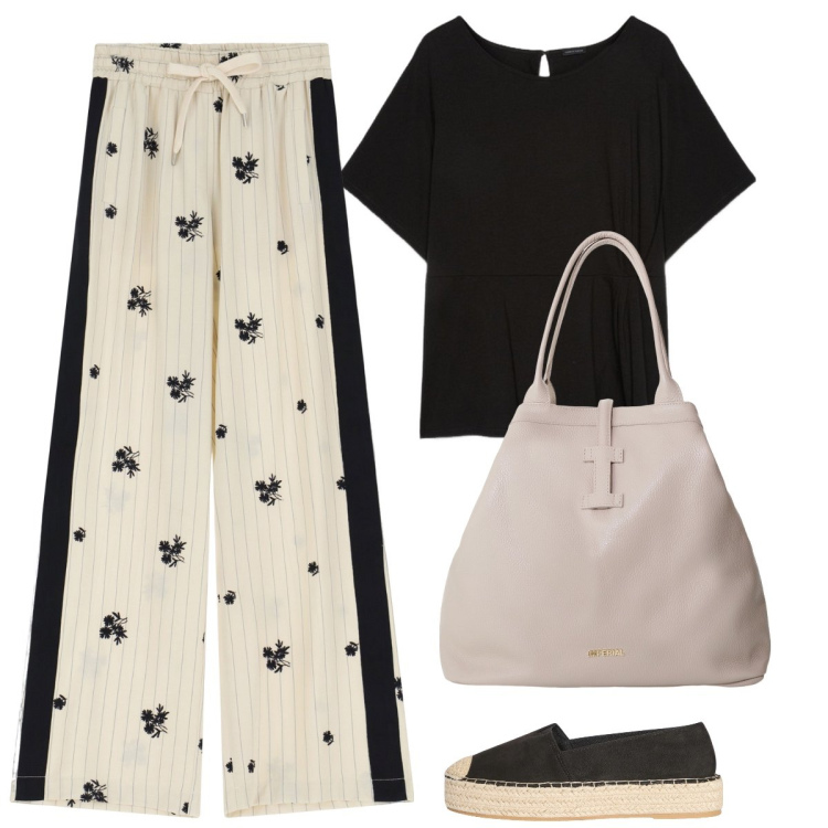 Outfit donna - Che il viaggio abbia inizio. Stile Casual per Tutti i giorni. Abbinamento con espadrillas, pantaloni, borse tote, bluse.