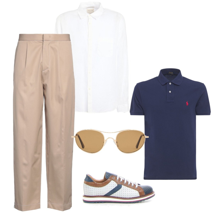 Outfit uomo - Cerimonia. Stile Casual per Cerimonia. Abbinamento con pantaloni, camicie, scarpe stringate, polo, occhiali da sole.