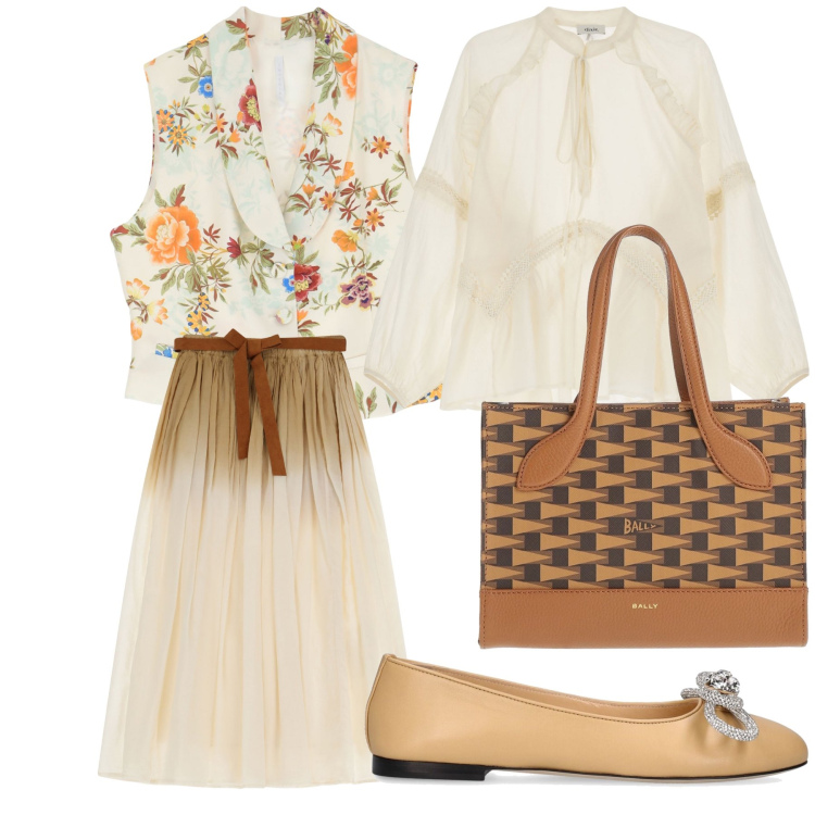 Outfit donna - Il gilet come giacca. Stile Trendy per Ufficio. Abbinamento con borse a mano, gilet, gonne lunghe, bluse, ballerine.