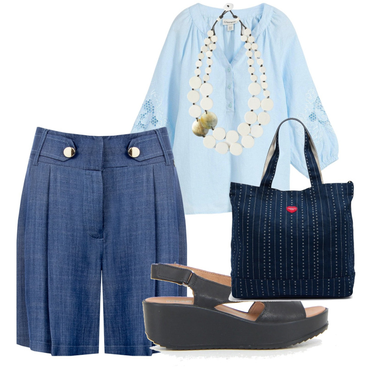 Outfit donna - Estate comoda. per Tutti i giorni. Abbinamento con bluse, bermuda, sandali, ciondoli, borse tote.