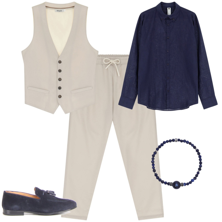 Outfit uomo - Total look #2190708. Stile Business/Elegante per Cerimonia. Abbinamento con braccialetti, pantaloni, camicie, gilet, scarpe stringate.