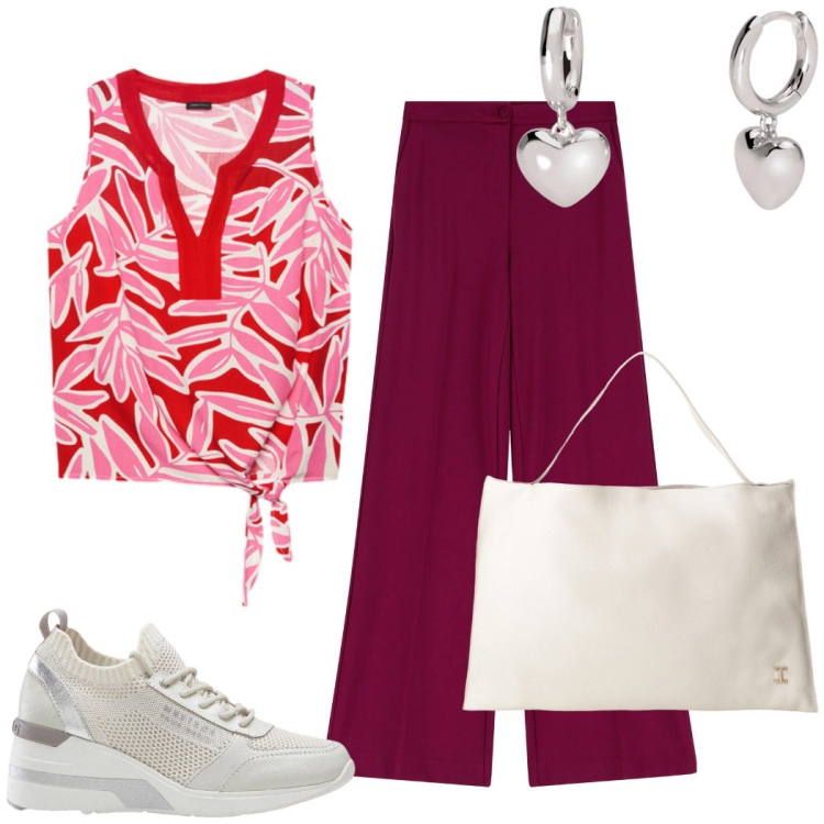 Outfit donna - Total look #2190773. Stile Casual chic per Tutti i giorni. Abbinamento con sneakers, orecchini, pantaloni, borse a spalla, top.