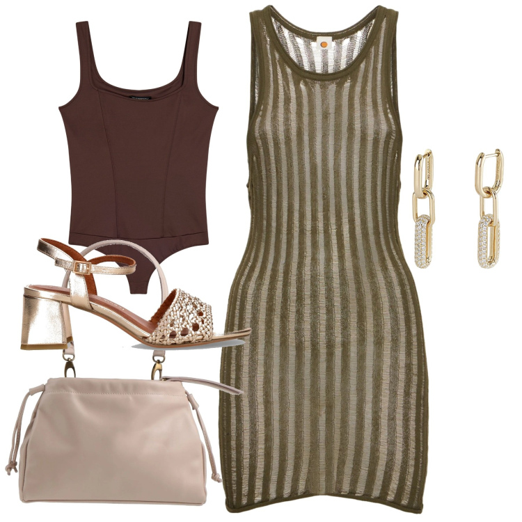Outfit donna - Sexy. Stile Sexy per Serata fuori. Abbinamento con borse a mano, orecchini, body, sandali col tacco, vestiti.