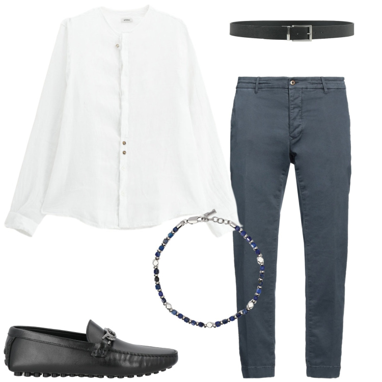 Outfit uomo - Cerimonia informale. Stile Business/Elegante per Cerimonia. Abbinamento con pantaloni, cinture, scarpe stringate, braccialetti, camicie.
