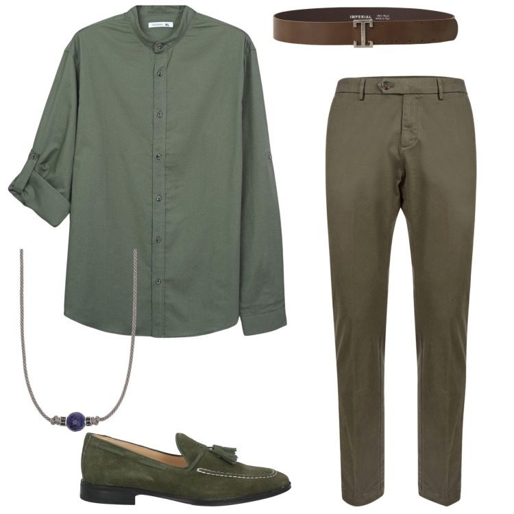 Outfit uomo - Cerimonia informale. Stile Business/Elegante per Cerimonia. Abbinamento con scarpe stringate, camicie, collane, cinture, pantaloni chino.