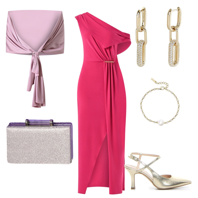 Outfit donna - Cerimonia festosa. Stile Chic per Cerimonia. Abbinamento con orecchini, braccialetti, scialli, vestiti lunghi, pochette, sandali col tacco.
