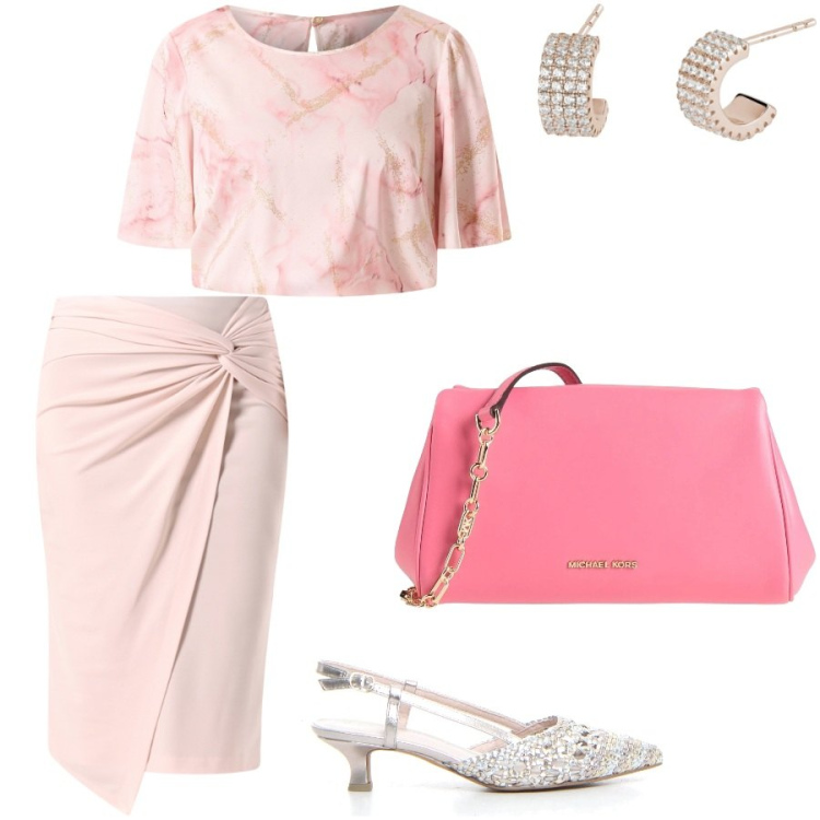 Outfit donna - Belle serate a cena fuori. Stile Chic per Serata fuori. Abbinamento con borse a tracolla, gonne, bluse, orecchini, sandali col tacco.