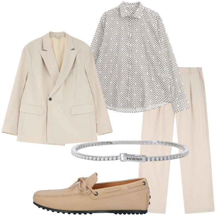 Outfit uomo - Outfit da cerimonia informale. Stile Trendy per Cerimonia. Abbinamento con scarpe stringate, braccialetti, giacche, camicie, pantaloni.