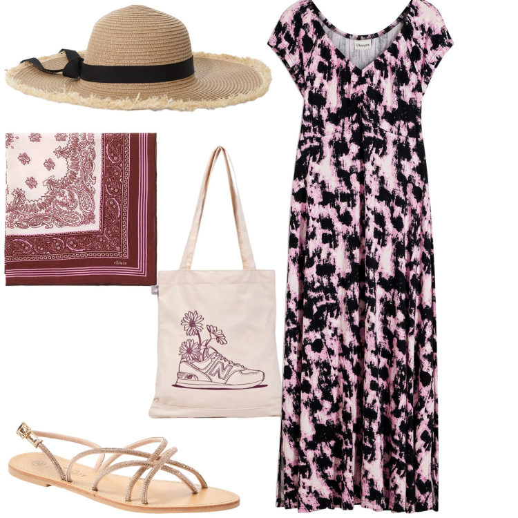 Outfit donna - Total look #2191270. Stile Romantica per Tutti i giorni. Abbinamento con vestiti midi/longuette, sandali, shopping bag, cappelli, foulard.