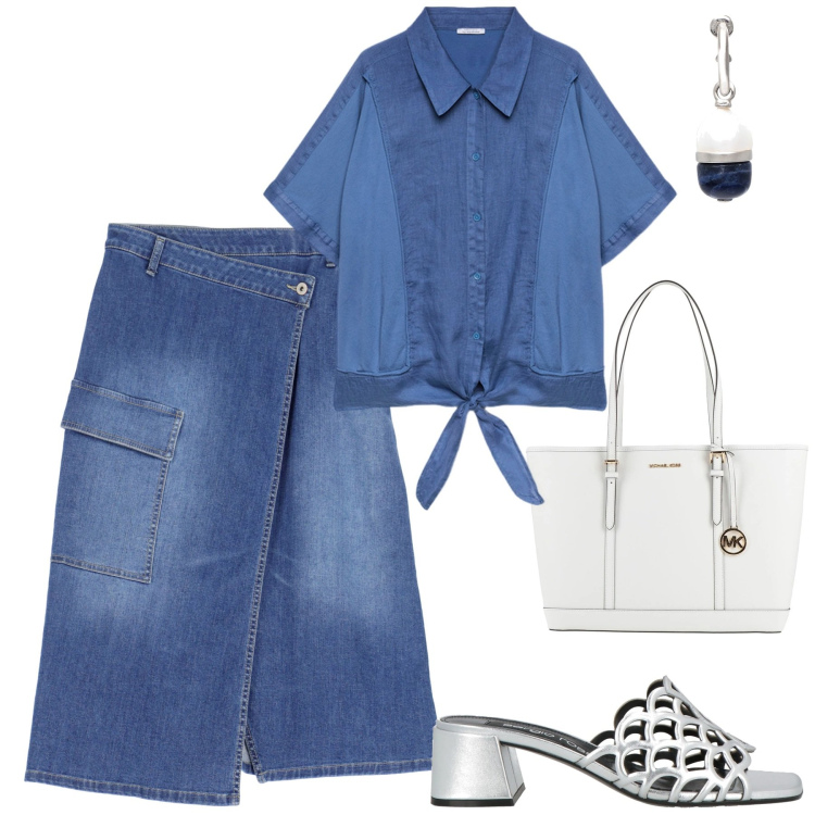 Outfit donna - City. Stile Casual chic per Tutti i giorni. Abbinamento con orecchini, sandali in pelle, borse a spalla, gonne longuette, camicie.