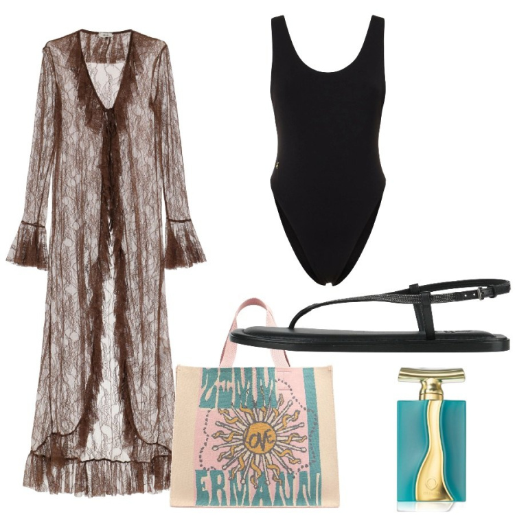 Outfit donna - Mare chic. Stile Chic per Mare. Abbinamento con infradito, profumi, vestiti lunghi, shopping bag, costumi interi.