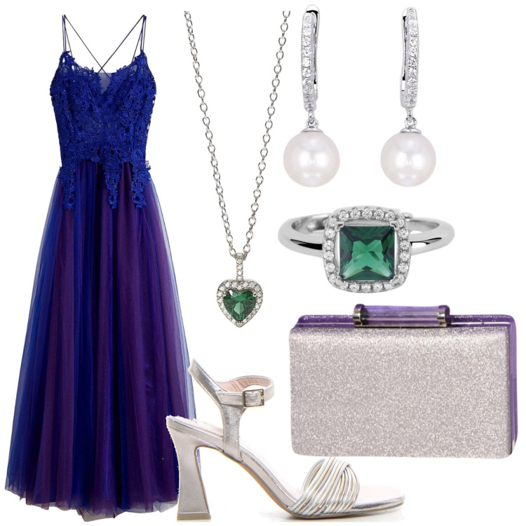 Outfit donna - Gala\', io e Matthew. Stile Glamour per Cerimonia. Abbinamento con vestiti lunghi, anelli, orecchini, ciondoli, pochette, sandali col tacco.