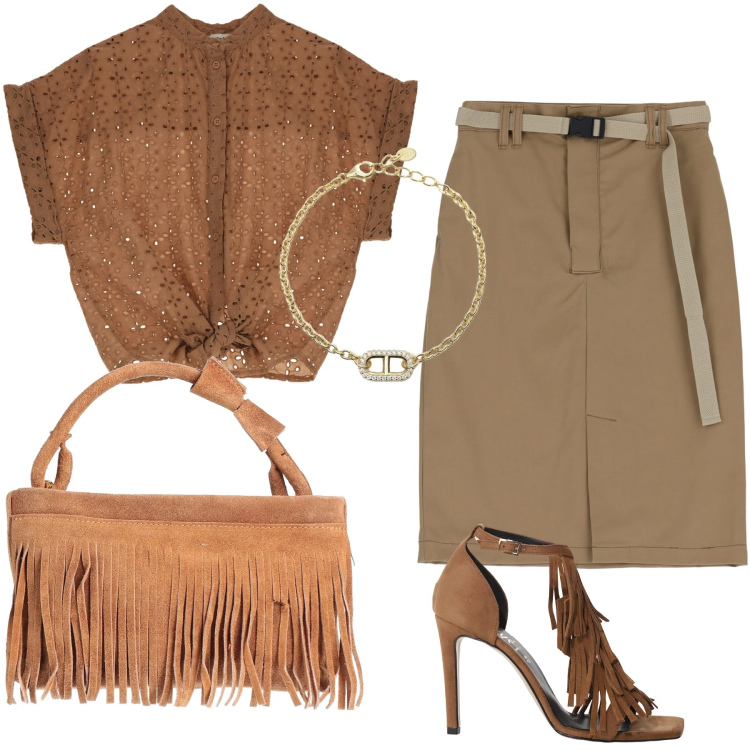 Outfit donna - Frange in ufficio. Stile Urban per Ufficio. Abbinamento con borse a mano, braccialetti, gonne, bluse, décolleté.