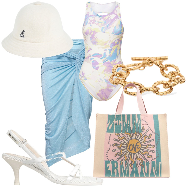 Outfit donna - Il costume intero sempre chic. Stile Bon Ton per Mare. Abbinamento con infradito, cappelli, vestiti da spiaggia, braccialetti, shopping bag, costumi interi.