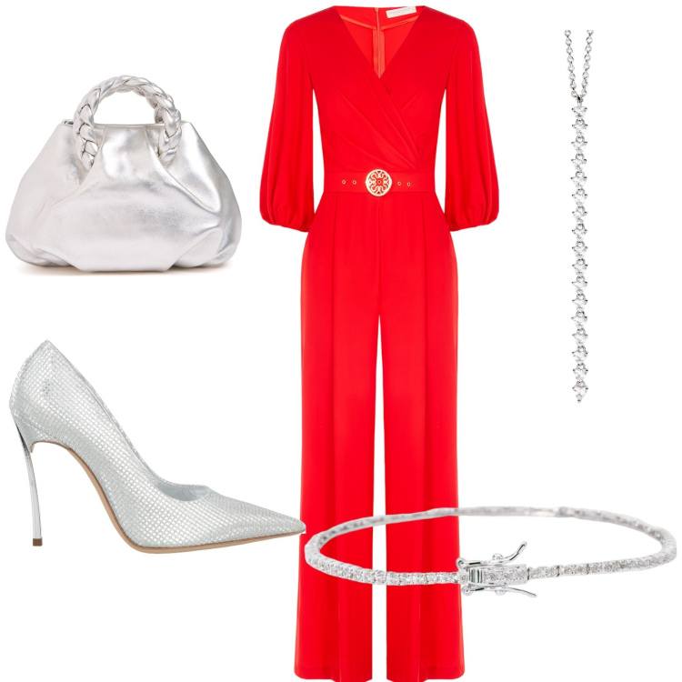 Outfit donna - Serata importante. Stile Glamour per Cerimonia. Abbinamento con décolleté, tute, braccialetti, ciondoli, borse a mano.