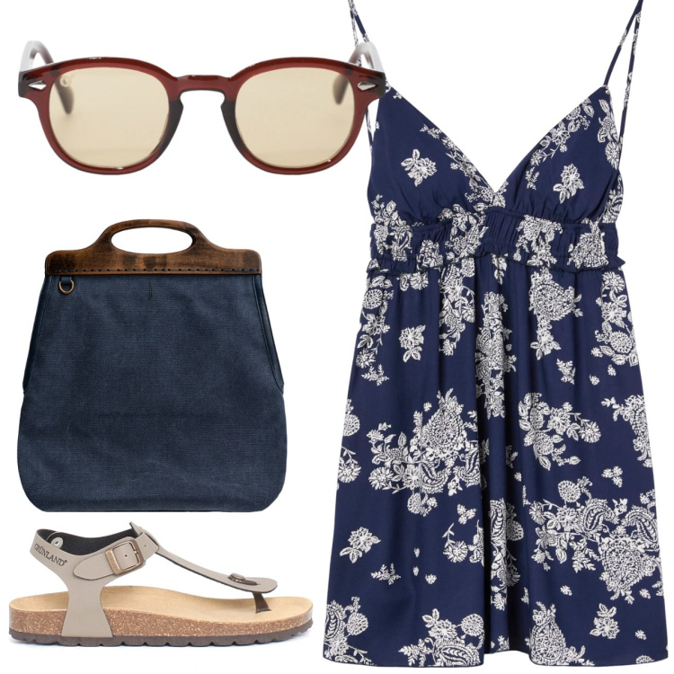 Outfit donna - Prendisole. Stile Romantica per Tutti i giorni. Abbinamento con vestiti corti, occhiali da sole, borse a tracolla, sandali.