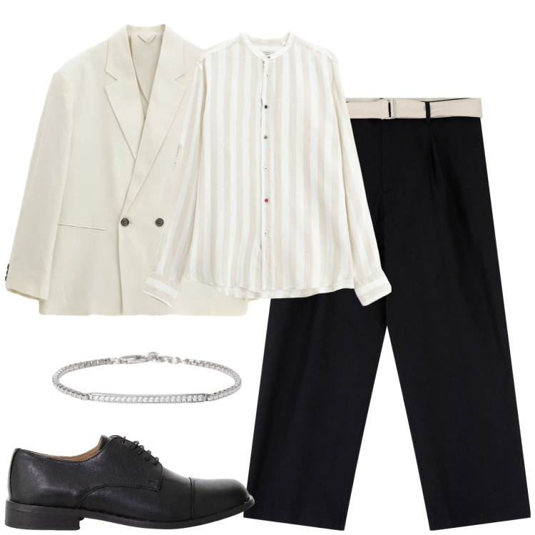 Outfit uomo - Cerimonia informale. Stile Trendy per Cerimonia. Abbinamento con braccialetti, pantaloni, camicie, scarpe stringate, giacche.