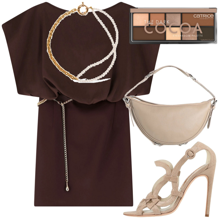 Outfit donna - Sandalo particolare. Stile Glamour per Tutti i giorni. Abbinamento con ombretti, sandali in pelle, borse a mano, vestiti corti, collane.