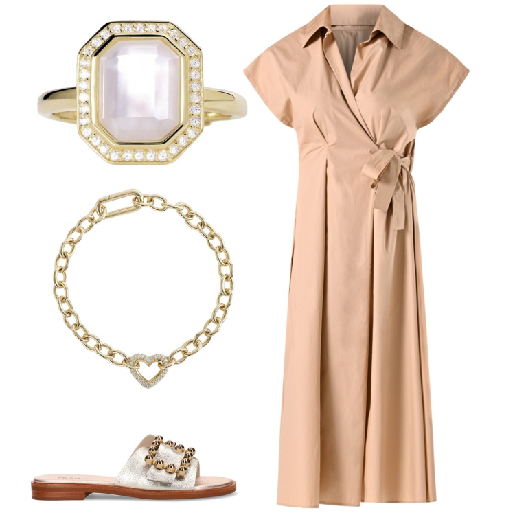 Outfit donna - I sandali bianchi. Stile Casual per Ufficio. Abbinamento con vestiti chemisier, braccialetti, anelli, ciabatte.