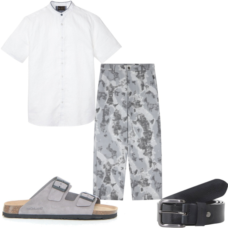 Outfit uomo - Estate in libertà. Stile Casual per Tutti i giorni. Abbinamento con camicie a manica corta, cinture, pantaloni, sandali.