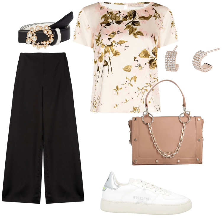 Outfit donna - La cintura gioiello. per Tutti i giorni. Abbinamento con borse a mano, sneakers, orecchini, bluse, cinture, pantaloni a palazzo.