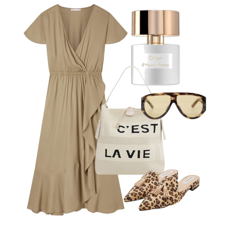 Outfit donna - Giugno. Stile Bon Ton per Tutti i giorni. Abbinamento con profumi, vestiti lunghi, sabot, borse a mano, occhiali da sole.