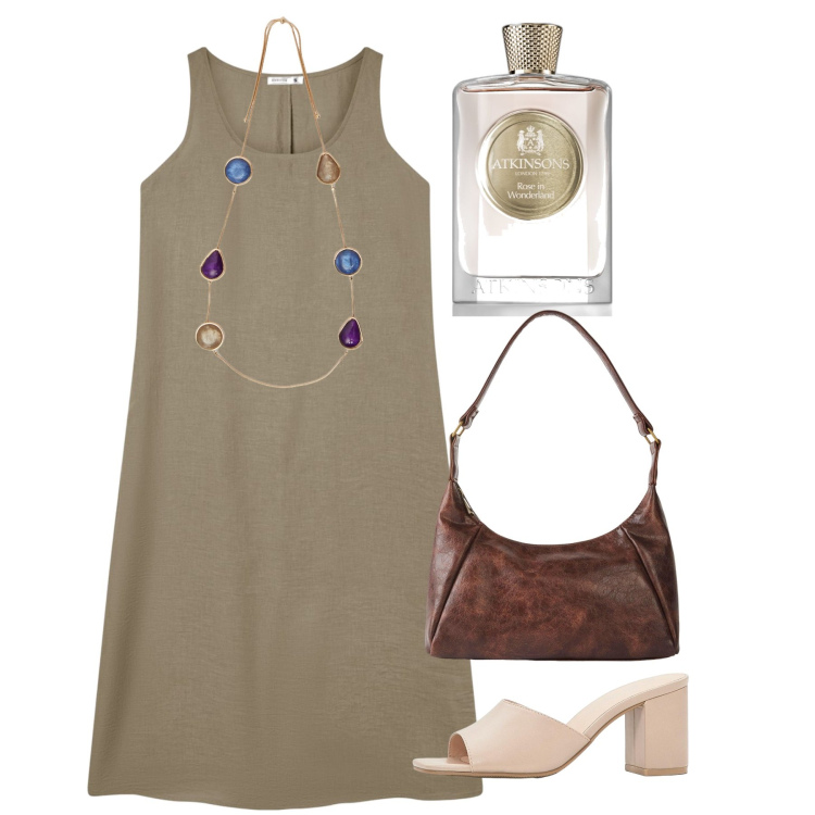 Outfit donna - Ufficio. Stile Bon Ton per Ufficio. Abbinamento con sandali col tacco, borse a mano, profumi, vestiti lunghi, collane.