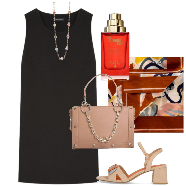Outfit donna - Il tubino must have. Stile Chic per Ufficio. Abbinamento con borse a mano, profumi, collane, foulard, vestiti corti, sandali col tacco.