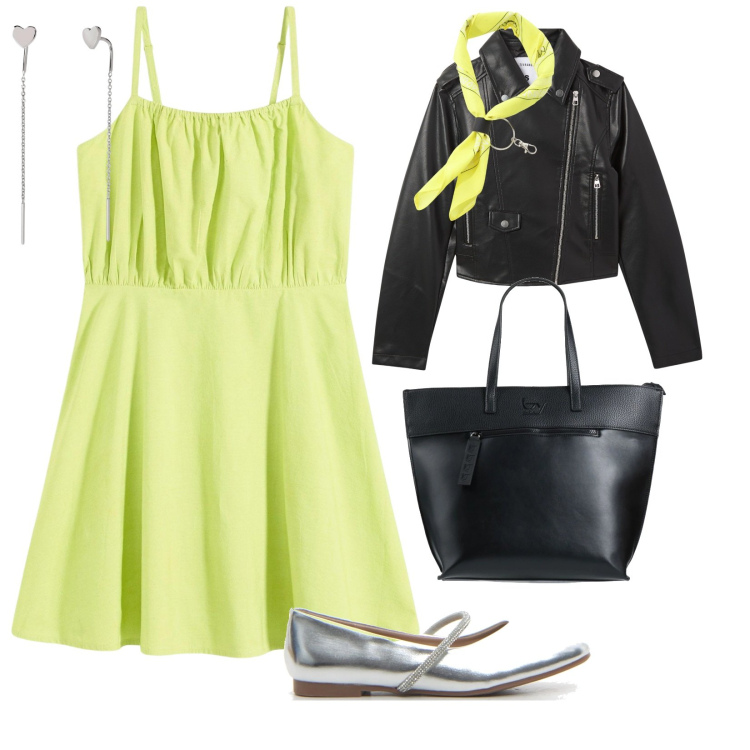 Outfit donna - Serata con amici. per Serata fuori. Abbinamento con vestiti corti, borse a mano, giacche, orecchini, foulard, ballerine.
