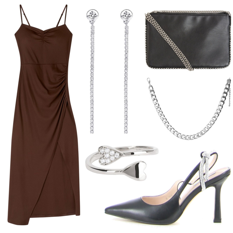 Outfit donna - Total look #2191817. Stile Sexy per Serata fuori. Abbinamento con borse a tracolla, collane, vestiti lunghi, orecchini, anelli, décolleté.