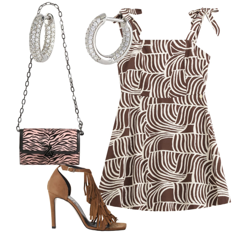 Outfit donna - Esco di sera glam e fresca. Stile Glamour per Serata fuori. Abbinamento con borse a spalla, orecchini, vestiti corti, décolleté.