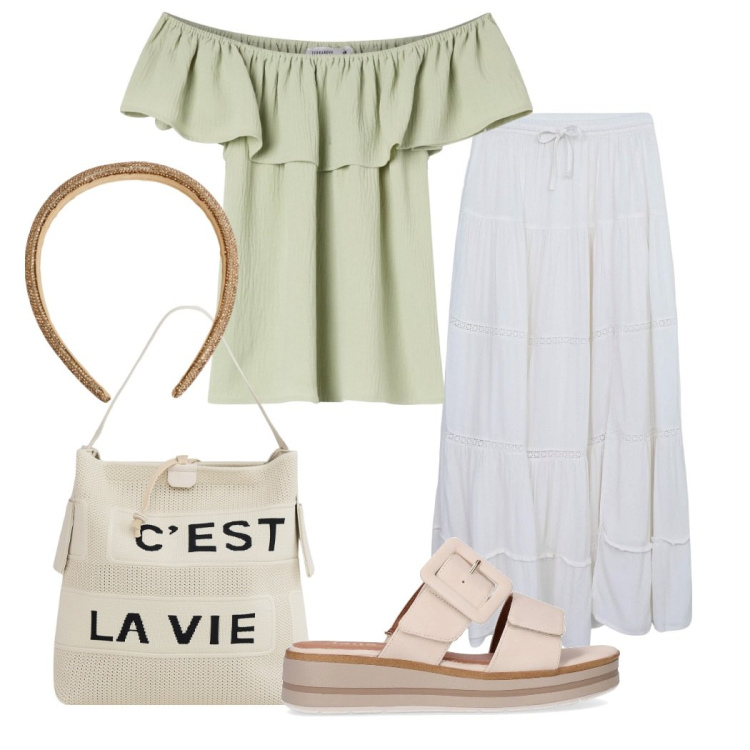 Outfit donna - Curvy ogni giorno..... Stile Casual chic per Tutti i giorni. Abbinamento con bluse, gonne lunghe, cerchietti, borse a mano, ciabatte.