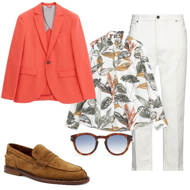 Outfit uomo - A matrimonio di mio cugino. Stile Trendy per Cerimonia. Abbinamento con pantaloni, camicie, giacche, occhiali da sole, scarpe stringate.
