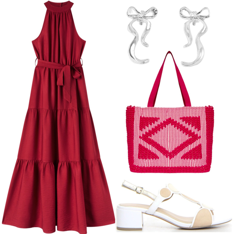 Outfit donna - Il maxi dress. Stile Casual chic per Tutti i giorni. Abbinamento con orecchini, vestiti lunghi, borse a mano, sandali col tacco.