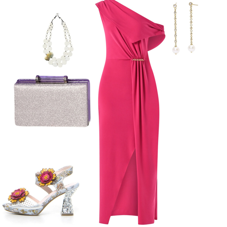 Outfit donna - Total look #2192036. Abbinamento con orecchini, pochette, vestiti lunghi, sandali col tacco, ciondoli.