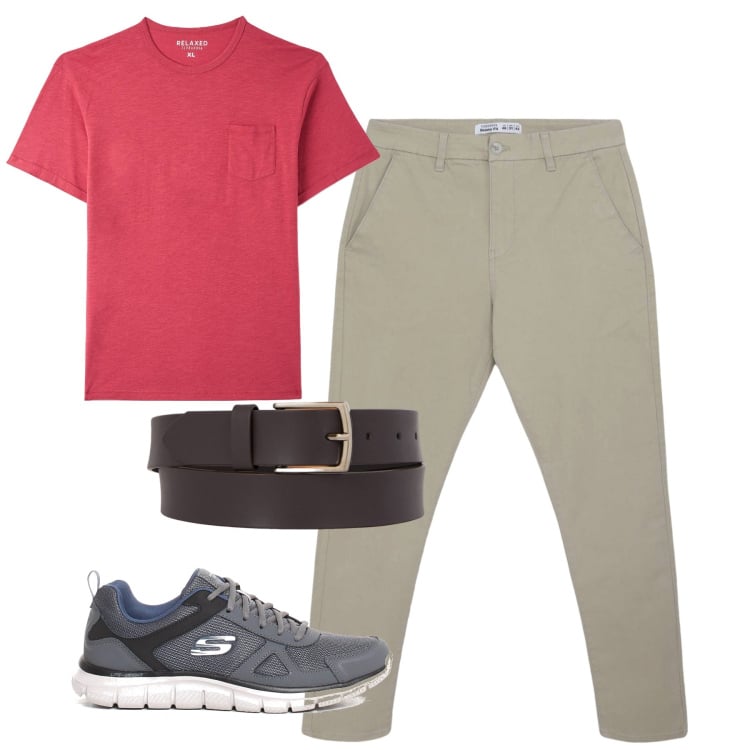 Outfit uomo - Total look #2192041. Stile Urban per Tutti i giorni. Abbinamento con t-shirt, pantaloni chino, cinture, sneakers.