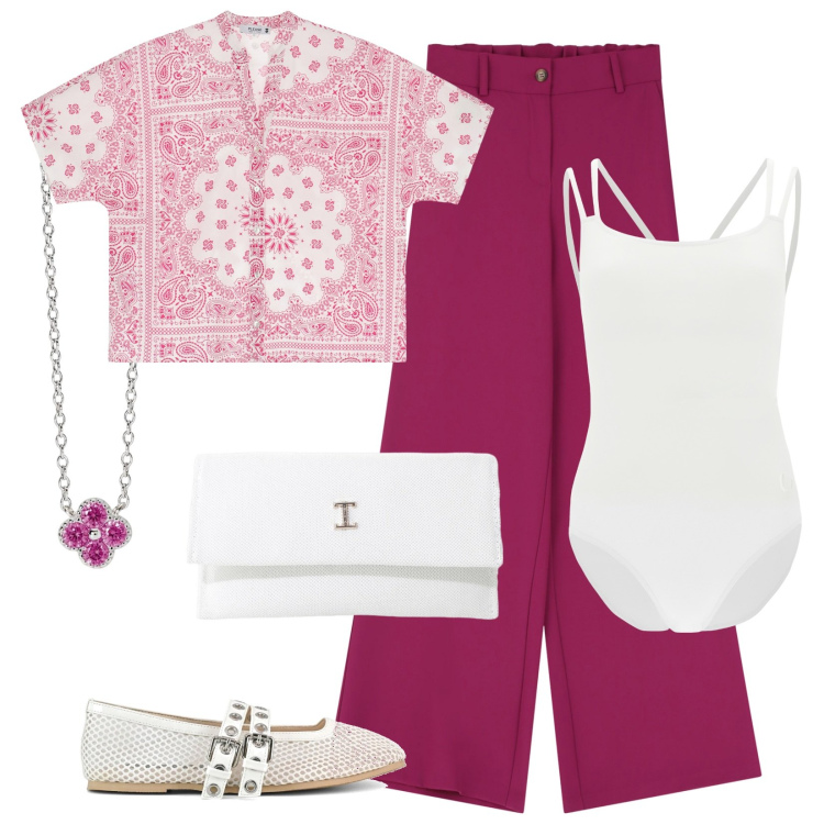 Outfit donna - Be your own Mandala. Stile Casual per Tutti i giorni. Abbinamento con collane, camicie a manica corta, borse a tracolla, pantaloni a palazzo, body, ballerine.