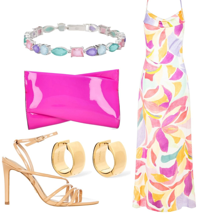 Outfit donna - Cerimonia colors. Stile Chic per Cerimonia. Abbinamento con vestiti lunghi, sandali col tacco, braccialetti, pochette, orecchini.