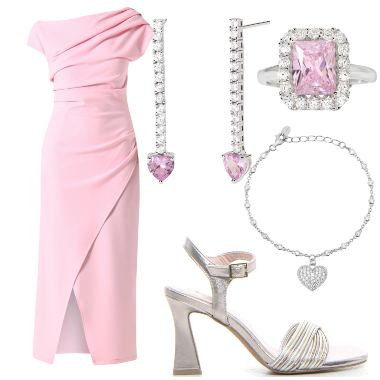 Outfit donna - Total look #2192248. Abbinamento con vestiti asimmetrici, braccialetti, anelli, orecchini, sandali col tacco.